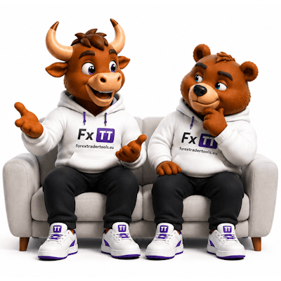 FxTT bull and bear mascots talking on a couch